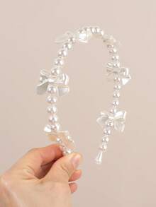 2pcs/Set Women Pearl Headband, Elegant Pearl Hairband With Bow, Graceful Wedding/Holiday Headpiece, Gift For Ladies - Beige - View 3