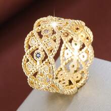 1pc Geometric Hollow Floral Arrangement Design Cubic Zirconia Inlaid Fashion Ring For Women - Multicolor - View 17