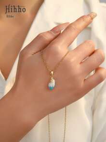 Hihho 1pc Ocean Style Enamel Dolphin, Shell, Conch Pendant Necklace, Fresh And Gentle Ocean Elements Versatile Accessory, Gift For Girlfriend Or Best Friend - Gold - View 9