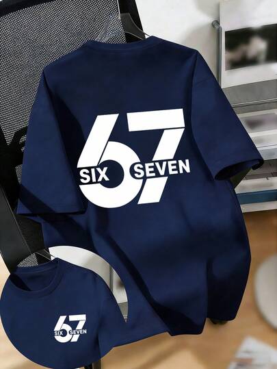 青少年男孩“67趣味数字梗”图案T恤，时尚男童夏季短袖T恤，适合休闲、上学和街头穿着