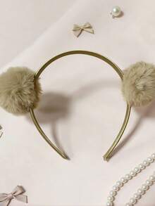 1个可爱毛绒发箍，黑/红/黄三色可选，女孩发饰，时尚日常佩戴头饰，红色 - 黃色 - 查看 21