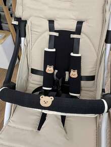 3pcs/Set Cute Ins Style Bear Baby Stroller Handle Bar, Front Guard, Shoulder Pad Covers - Black - View 9