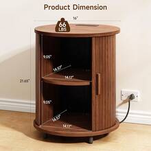 ONBRILL Fluted Round End Table Set Of 2, Mid Century Bedside Table With Sliding Door & 2 Tier Storage, Modern Nightstands Set Of 2 For Living Room, Bedroom, Entryway, Walnut - Xem 2