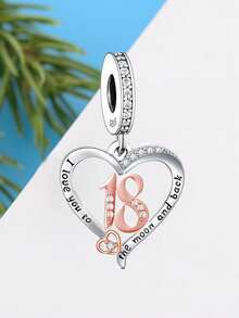 HuooNew 1pc 925 Sterling Silver Personalized Heart-Shaped Number 18 Pendant, Suitable Gift For Men And Women - Silver - View 4