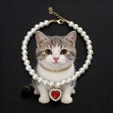 Elegant Luxury Pet Necklace, Faux Pearl Material With Rhinestone Pendant, Adjustable Dog Collar, Suitable For Daily Wear And Parties - Multicolor - View 6