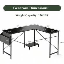 L Shaped Desk, 50 Inch Reversible Computer Desk Corner Gaming Table With CPU Stand & Storage Bag, Sturdy Metal Frame PC Workstation For Home Office - Black - View 3