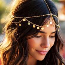 1PC Adjustable Gold Sequin Head Chain For Women, Alloy Bohemian Prom Headpiece Hair Jewelry, Cleopatra Festival Costume Hair Accessories, Fashion Bohemian French Elegant Summer Headband For Wedding, Party, Holiday, Daily Wear, Elegant Headpiece For Daily Photography Gift - 1 - Xem 5