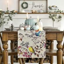 1pc Hummingbird & Floral Autumn Table Runner, Suitable For Summer Thanksgiving Kitchen Dining Table Home Party Decor, Size 33x183cm - Off White - View 3