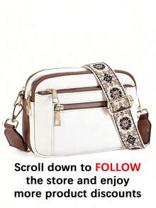 Telena 女士斜挎包，小巧时尚，采用纯素皮革制成，配有可调节肩带，欧美配色方案，多功能拉链斜挎包，方形包型，适合外出、约会、购物等场合。 - 白色 - 查看 2