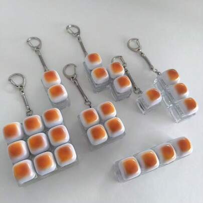 1개 카라멜 빵 모양 키체인, 스트레스 해소 장난감, 기계식 키보드 테스터, 키체인, 데스크탑 장식, 폰 참, 창의적인 참신한 불안 방지 장난감