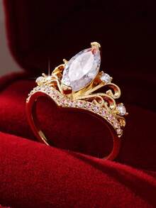 1枚奢华高品质皇冠造型戒指，镶嵌闪亮立方氧化锆石，适合婚礼/派对/生日/周年纪念/节日等场合佩戴。 - 金黃色 - 查看 4