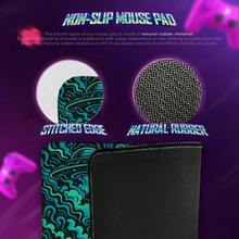 Alfombrilla de ratón para juegos XXL, Alfombrilla de escritorio con gato negro y OVNI, Alfombrilla de ratón alienígena, Líneas de onda verde neón abstractas, Adecuado para jugadores y usuarios - A - Ver 4