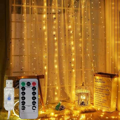 1pc USB Powered LED Curtain Lights, 8 Modes, 6m/3 Meters/2m/1m String Lights For Wedding, Birthday Party, Room, Window Decor (Remote Control Batteries Not Included)
