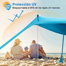 Toldo de Playa Familiar Portátil con 4 Postes de Aluminio, UPF50+ Resistente al Viento y 4 Anclajes de Sacos de Arena, Toldo Desplegable para Camping, Picnics y Pesca - por defecto - Ver 2
