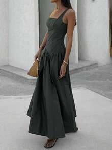 Look Polly 女士夏季度假连衣裙，粗肩带露背性感连衣裙，适合海滩、度假、生日派对、通勤等场合。 - 軍綠色 - 查看 9