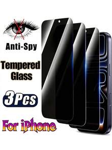 3pcs 9H Hardness Privacy Tempered Glass Screen Protector Compatible With IPhone 17 Pro Max, Anti-Scratch, Sensitive Touch, Bubble-Free, Compatible With IPhone Series, Great Birthday Gift For Family And Friends, Smartphone Accessory, Full Coverage Waterproof And Anti-Fall Anti-Fingerprint - Black - View 11