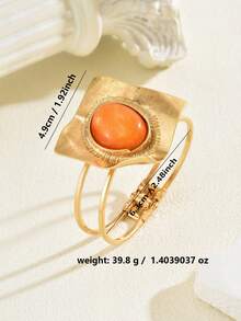 1pc Fashionable Geometric Open Bangle Bracelet, Suitable For Mother's Day, Party, Vacation, Holiday, Casual Daily Wear - Yellow Gold - View 6