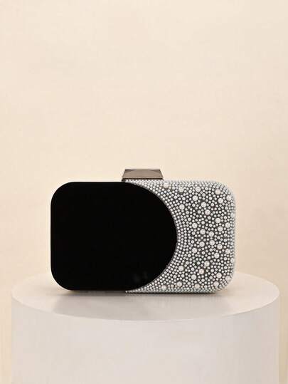 1pc Elegant Velvet Pearl Box Shaped Evening Bag, Luxury Pearl Decor Party Handbag With Detachable Metal Chain Shoulder Strap Or Crossbody Strap, Suitable For Wedding, Party, Celebration, Formal Occasions, Holiday Gifts, Best Gift For Women