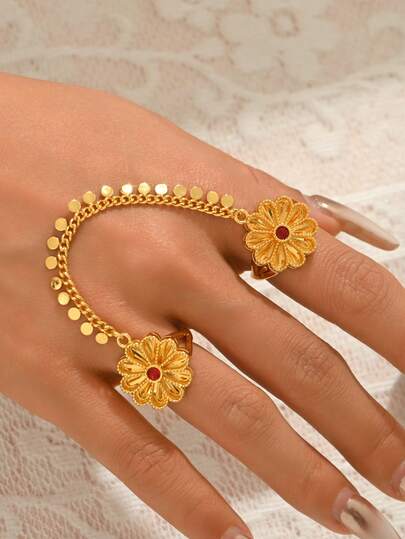 1pc Elegant Synthetic Zirconia Flower Knuckle Ring, Suitable For Women's Formal Wear, Wedding, Party