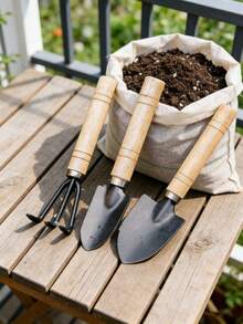 3pcs Wooden Handle Gardening Tool Set, Metal Shovel, Spade And Fork, Rustic Style Durable And Easy To Use, Suitable For Garden Potted Soil And Plant Care, Outdoor Gardening Essential, Valentine's Day Mother's Day Graduation Housewarming Gift - Upgraded Version - View 2