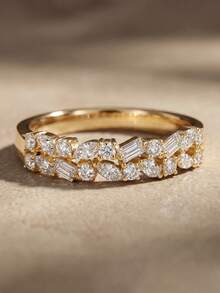 1pc High Quality Double-Layer Semi-Circle Diamond And Round Diamond Ring, S925 Or 925 Sterling Silver, Exquisite And Elegant, Women's Ring, Delicate Jewelry, Birthday Gift - Half-circle Marquise Diamond Ring - View 1