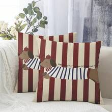 2pcs Animal Theme Pillow Covers, Classic Minimalist Luxury Pillow Cases, Striped Dachshund Pattern Cushion Covers, Suitable For Living Room And Bedroom Sofa And Chair (Pillow Inserts Not Included) - Dachshund - View 6
