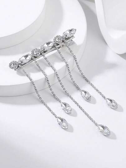 1 pieza Accesorio para el cabello de señora plateado, Pasador de cabello con rhinestones plateados, Pasador de cabello con borlas de rhinestones, un accesorio para el cabello nupcial brillante para un aspecto de lujo ligero, adorno para el cabello de fiesta de boda y uso diario, accesorio para mujer, accesorio para el cabello plateado, accesorio para el cabello de primavera y verano