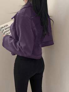 Áo khoác cổ bẻ khóa kéo bằng da lộn giả dành cho nữ, trang phục thường ngày cho mùa xuân và mùa thu. - Màu tím - Xem 4