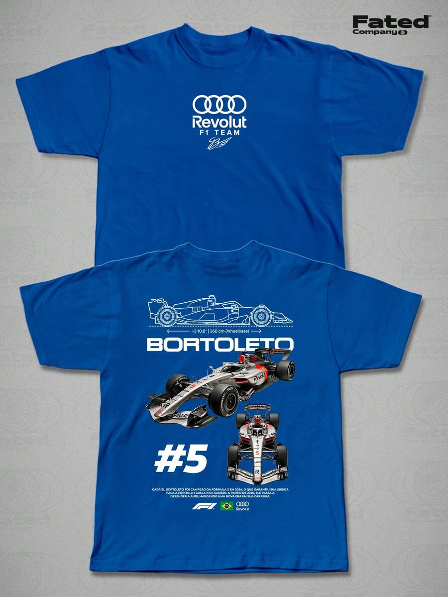 Gabriel Bortoleto F1 T-Shirt #5 Two Cars Audi 2026 100% Cotton Unisex - Màu xanh lam - Xem 1