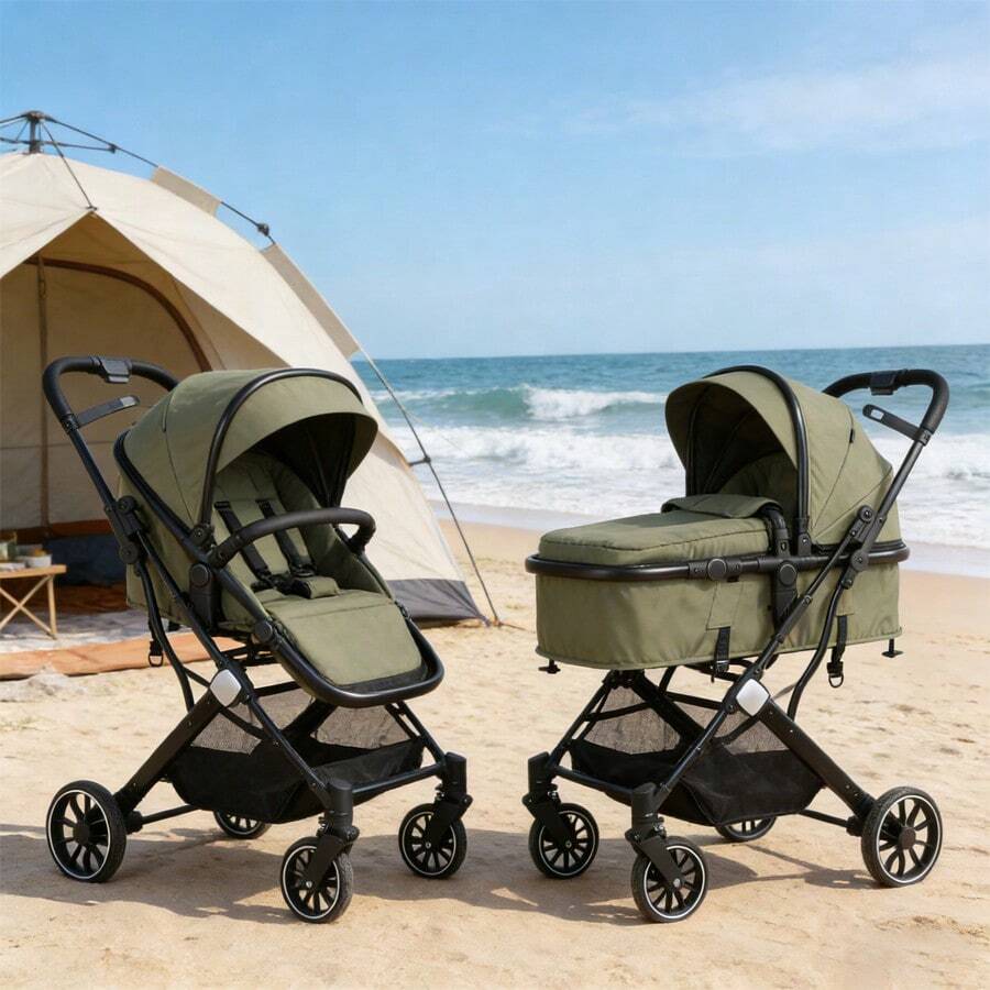 High View Stroller, Seat Converts To A Recliner, 2-In-1 Stroller, No Need To Transition From Birth To 3 Years, Foldable Stroller, Travel Essential, Baby Essentials, Reversible Seat - Green - View 1