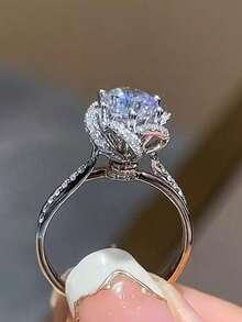 1pc Popular Women's Fashion Elegant Luxury Zirconia Copper Ring, Wedding Engagement Party Jewelry Gift - Silver - View 6