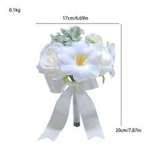Fake Bridal Bouquet Artificial Flower With Ribbon Bow For Bridesmaid Ceremony Wedding Party Home Table Decoration - Purple - View 6