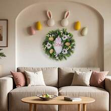 15.75 Inch Easter Wreath With Colorful Eggs & Flowers - Artificial Spring Decorative Door Wreath For Indoor Outdoor Wall Mantel Wedding Party Decor, Easter Holiday Gift - Xanh lá và Hồng - Xem 1