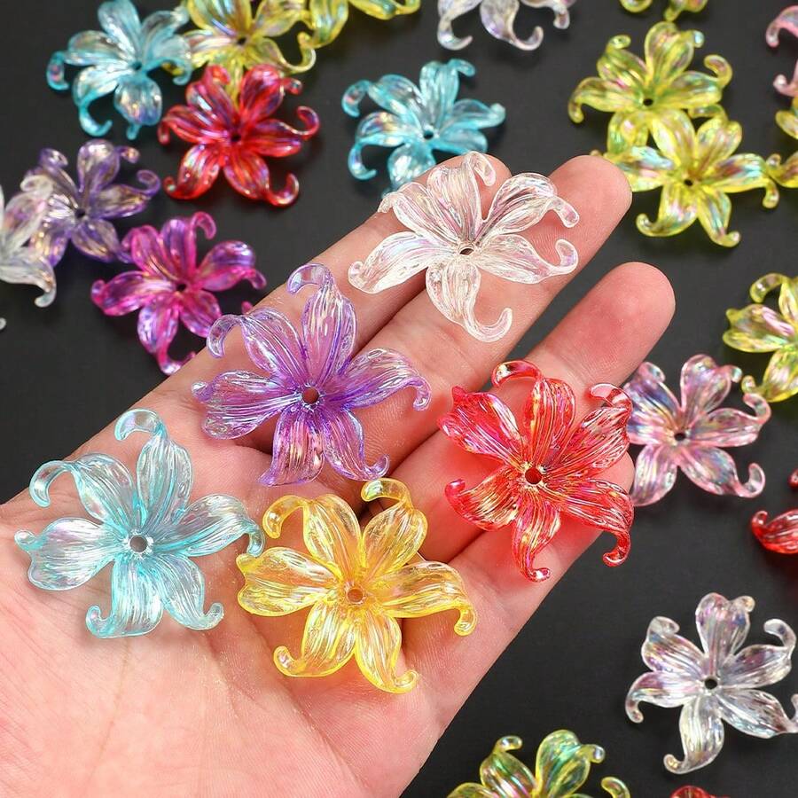 20 hạt cườm hình hoa diên vĩ bằng acrylic trong suốt nhiều màu sắc, màu cầu vồng, dùng để tự làm vòng tay, vòng cổ, móc khóa và trang sức.