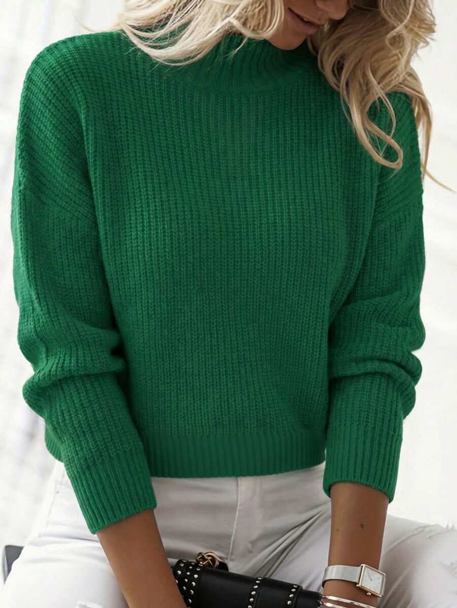Suéter corto y lindo para mujer, jersey de punto acanalado ligero y cómodo