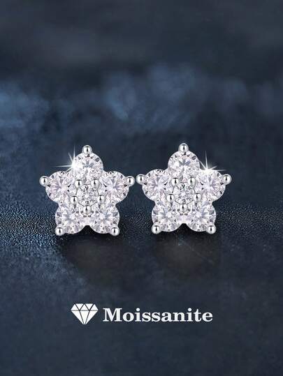 两件套优雅925纯银1.1克拉莫桑石雪花耳环，适合女性日常佩戴、参加派对、母亲节、生日、结婚纪念日等场合，闪亮珠宝礼品。