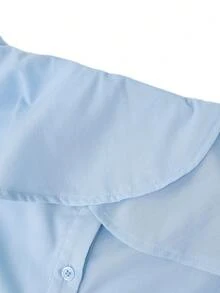 ii Women's Elegant Off-Shoulder Ruffle Hem Pleated Solid Color Blouse - Blue - View 8