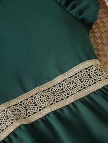 Đầm cổ ren màu xanh đậm kiểu vintage cho bé gái, thanh lịch và dễ thương, viền ren, tay áo loe, gấu váy xòe, nhẹ, đầm dự tiệc cho bé gái, đầm dạ hội. - màu xanh lá - Xem 7