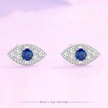 0.45g S925 Sterling Silver Mini Synthetic Zirconia Devil's Eye Stud Earrings, Niche Fashion Unisex Style, Can Wear On Cartilage, Low Allergy - Evil Eye Earring - View 4