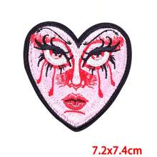 1pc Cartoon Teardrop Heart Face Embroidered Patch, Gothic Style, Suitable For DIY Clothing And Accessories - Hats, Jeans, Dresses Etc. Unique Design, Cute Cartoon Embroidered Applique - Heart-shaped Embroidery DIY Patch - View 2