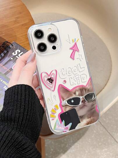 NOWY Prosty i zabawny wzór z kotem w okularach przeciwsłonecznych, spersonalizowany, kreatywny nadruk, idealnie połączony z przezroczystym materiałem, gorący, kreatywny projekt, zabawny i spersonalizowany futerał na telefon komórkowy, kompatybilny z 'em z serii i, kompatybilny z Galaxy S/A i innymi, prezent na Wielkanoc
