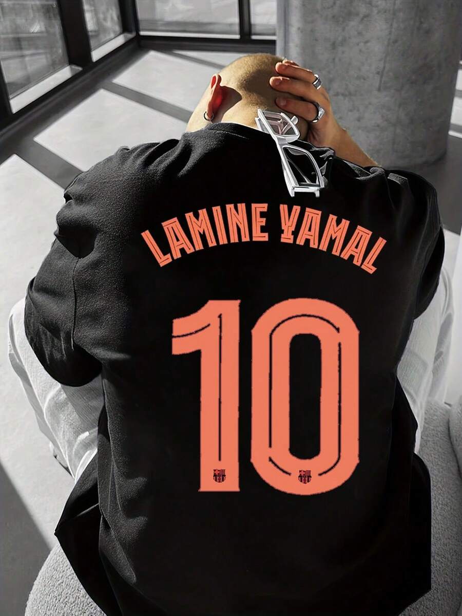 [2024-25 Season Barcelona Away Kit] Yamal Barcelona Legend #10 Jersey | UEF.A Champi0ns League Barcelona Football Team Kit | Spain National Team World Cup Supporter T-Shirt | 100% Pure Cotton, Thick And Loose Fabric | World Cup Family Matching Outfits | Commemorative T-Shirt Designed For Football Fans And Gen Z & Alpha Generations | Paying Tribute To Idols - 黑色3 - 查看 1