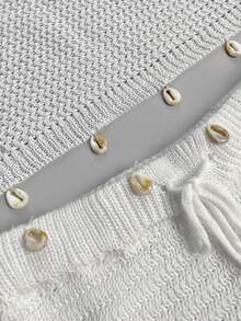 Women's Sexy Crop Top With Backless Shell Design And Matching Shell Shorts Set, Sweet Summer Outfit Vacation Beach White - White - View 6