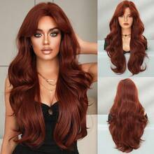 7JHH WIGS Orange Extra Long Wave Wigs For Women 28 Inch Extra Long Wavy Wig With Side Curtain Bangs, Heat Resistant Fiber Hair Synthetic Curly Wig For Daily & Music Festival Party Wear, Halloween Cosplay Costume Use Fashion Wig Accessories - Orange - View 13