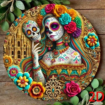 1pc 2D Mexican Day Of The Dead Wall Decor - Catrina Skeleton Lady Floral Design - Vibrant Colors - Artificial Wood Hanging Plaque For Home, Bar, Cafe, Halloween Party - Easy To Hang, No Electricity Needed - Cultural Decor, Holiday Home Accent, Exquisite Pattern, Delicate Art, Bar Owner