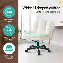 ALFORDSON Office Chair With Wide Seat And Crossed Legs, Adjustable Office Chair Without Armrests With Casters, Swivel PC Computer Chair With Crossed Legs For Home, Linen Fabric, Black - White - View 3