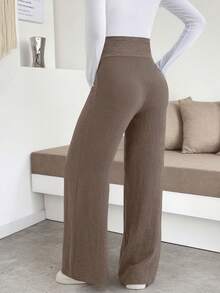 Quần/váy bầu màu kaki dệt kim co giãn cao, ống rộng, thoải mái, kiểu dáng công sở thường ngày, có chi tiết cúc cài. - Màu Khaki - Xem 2