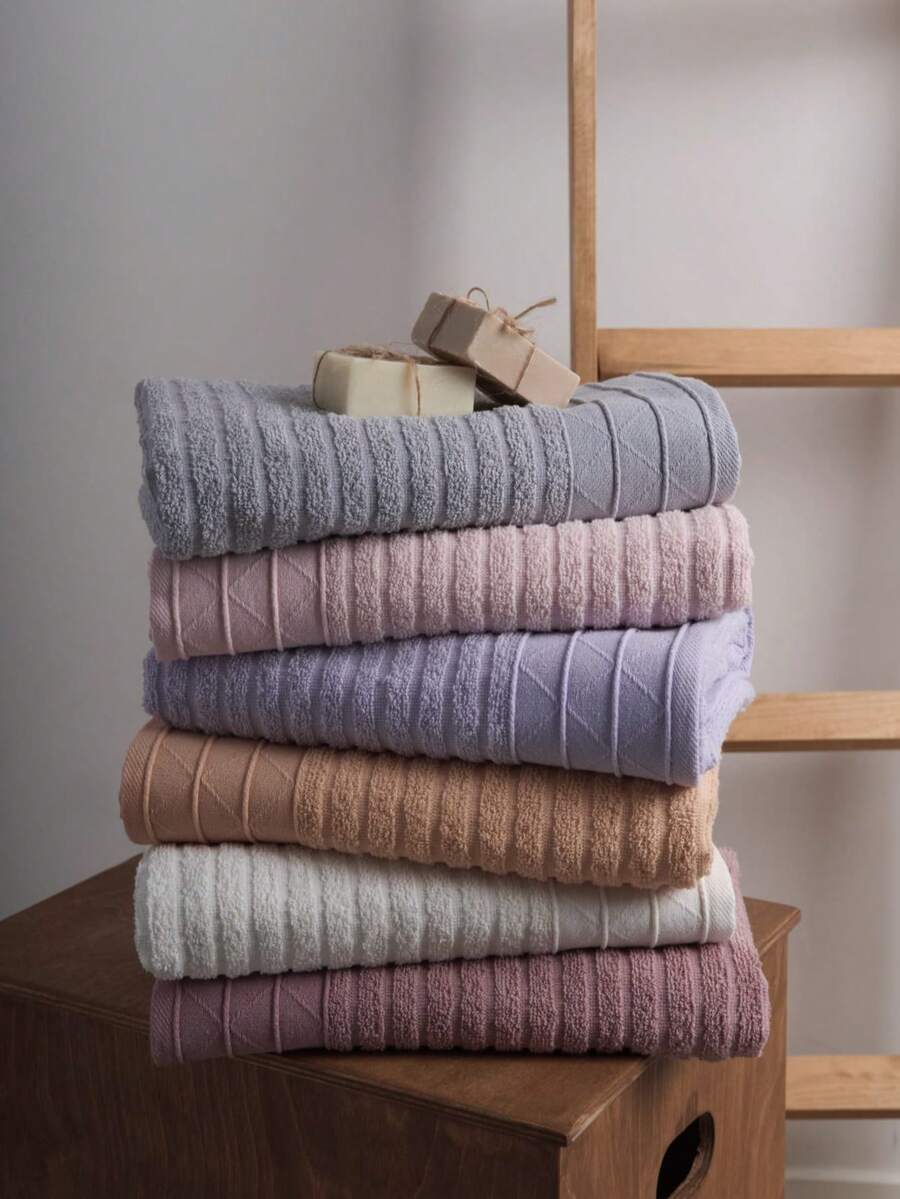 6 PCs 50x90cm - Stripe Pattern Hand Towel Set - 100% Cotton - Multicolor - View 1