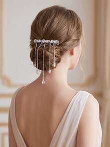 1件银色女士发饰，银色水钻发夹，水钻流苏发夹，闪亮新娘发饰，婚礼派对及日常发饰，女士配饰，银色发饰，春夏发饰 - 銀色 - 查看 5