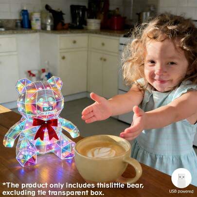 1pc LED Color-Changing Bear Lamp With Bow Design, USB Powered (Battery Not Included), Perfect Gift, Desktop Decor, Birthday, Holiday, Wedding, New Year, Valentine's Day Decoration